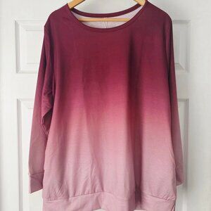 NWT Women's Rosriss Plus Size Ombre Long Sleeve Top- Sz 20W- Plum/Pink